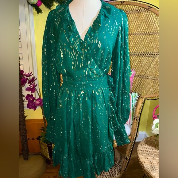 Lilly Pulitzer NWT Birdy Silk Wrap Dress Evergreen Fish Clip $328 Size 10,12 - Picture 7 of 10